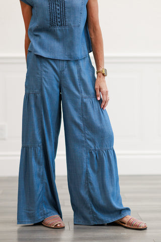 Chambray Tiered Wide Legged Pants