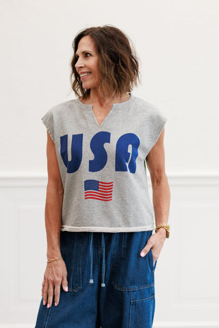 4th Of July Usa Flag Tank Top in Heather Grey