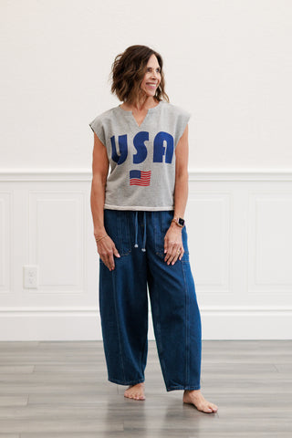 4th Of July Usa Flag Tank Top in Heather Grey