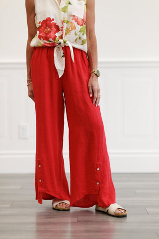 2-Button Layered Wide Leg Pants in Red Flame