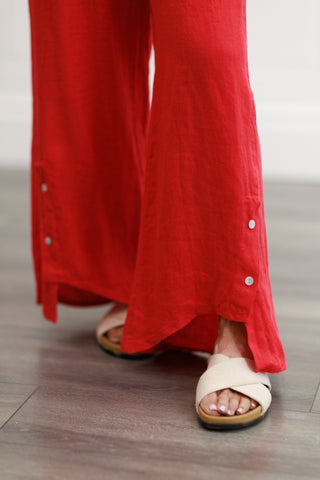 2-Button Layered Wide Leg Pants in Red Flame
