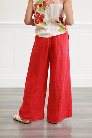 2-Button Layered Wide Leg Pants in Red Flame