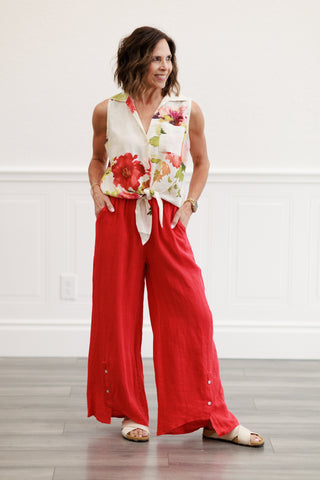 2-Button Layered Wide Leg Pants in Red Flame