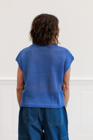 American Flag Open Stitch Sweater Top in Blue