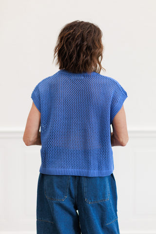 American Flag Open Stitch Sweater Top in Blue