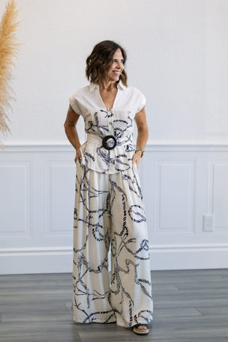 Printed Belted Top & Pants Set