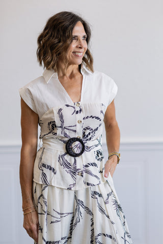 Printed Belted Top & Pants Set