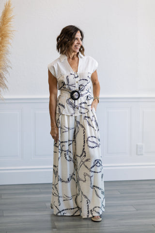 Printed Belted Top & Pants Set
