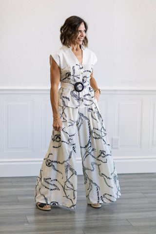 Printed Belted Top & Pants Set