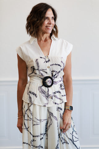 Printed Belted Top & Pants Set