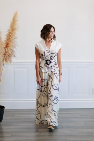 Printed Belted Top & Pants Set