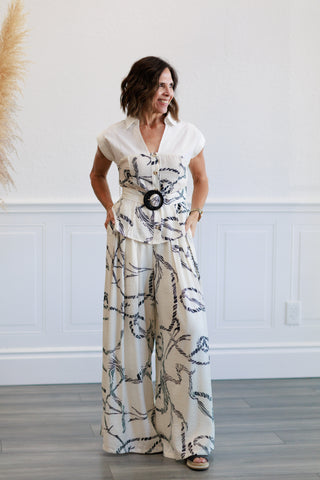 Printed Belted Top & Pants Set