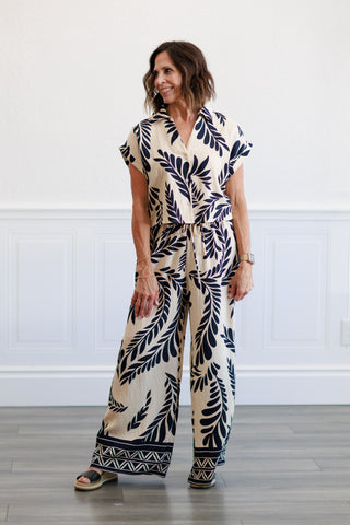 Floral Print V-neck Top & Pants Set