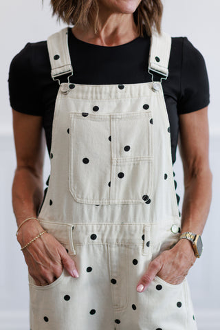 Slouchy Relax Fit Denim Overall in Polka Dot