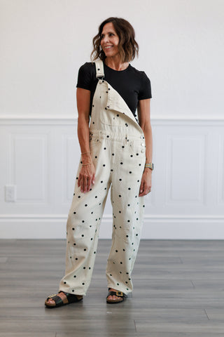 Slouchy Relax Fit Denim Overall in Polka Dot