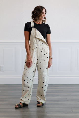 Slouchy Relax Fit Denim Overall in Polka Dot