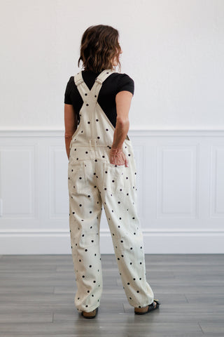 Slouchy Relax Fit Denim Overall in Polka Dot