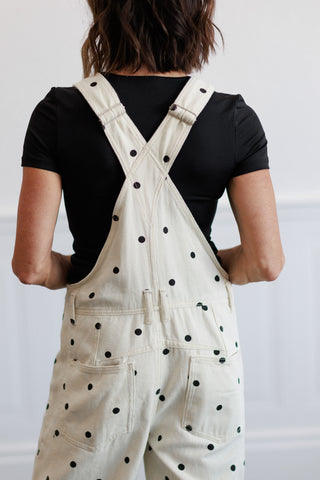 Slouchy Relax Fit Denim Overall in Polka Dot