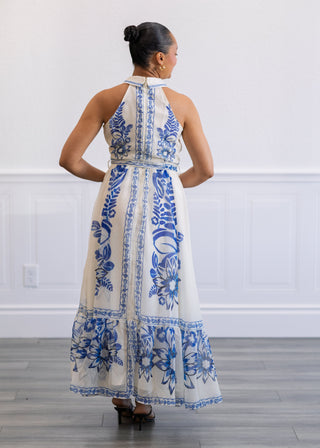 Blue Odyssey Halter Maxi Dress