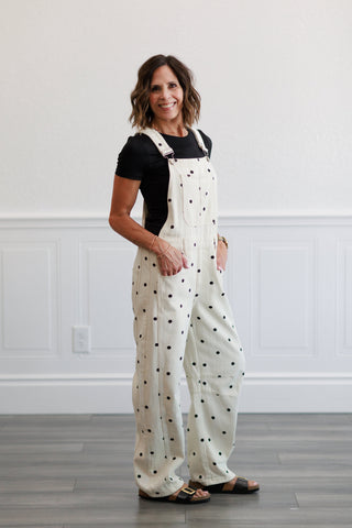 Slouchy Relax Fit Denim Overall in Polka Dot
