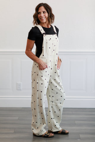 Slouchy Relax Fit Denim Overall in Polka Dot
