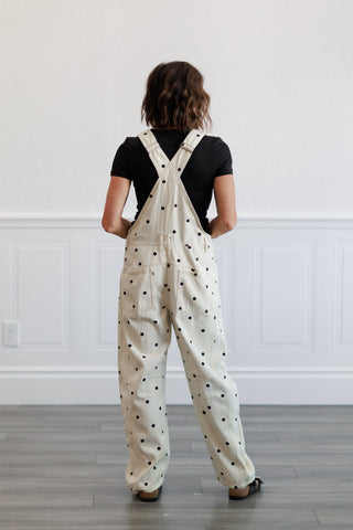Slouchy Relax Fit Denim Overall in Polka Dot