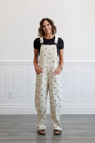 Slouchy Relax Fit Denim Overall in Polka Dot
