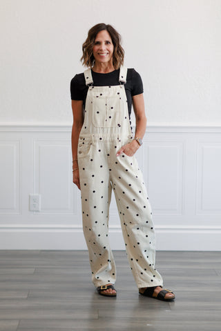 Slouchy Relax Fit Denim Overall in Polka Dot