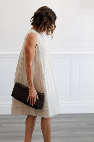 Linen Pleated Back A-Line Dress in Natural