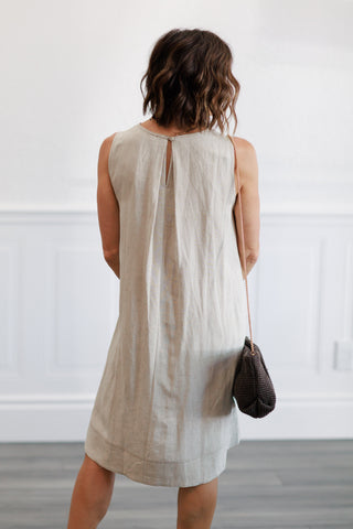 Linen Pleated Back A-Line Dress in Natural
