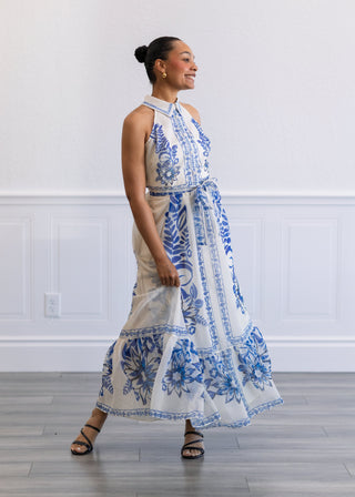 Blue Odyssey Halter Maxi Dress