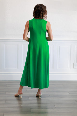 Sleeveless Panel Seam Midi Dress in Green