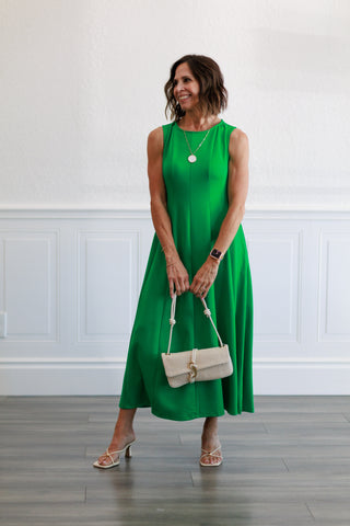 Sleeveless Panel Seam Midi Dress in Green