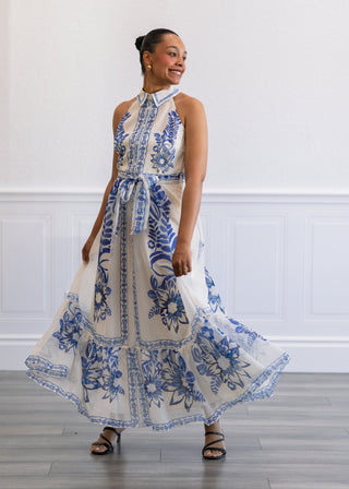 Blue Odyssey Halter Maxi Dress