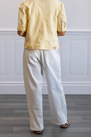 Mid Rise Barrel Cotton Twill Jeans in Off White