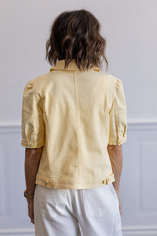 Puff Sleeve Denim Jacket in Butter Yellow