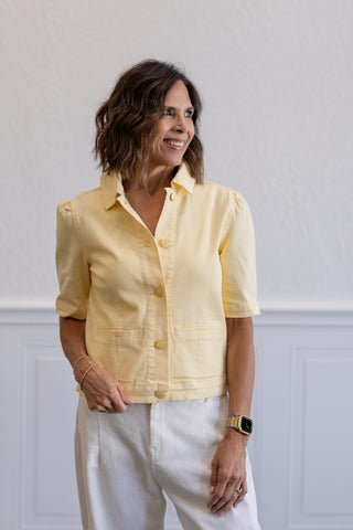 Puff Sleeve Denim Jacket in Butter Yellow