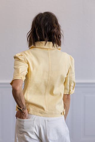 Puff Sleeve Denim Jacket in Butter Yellow