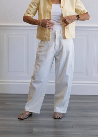 Mid Rise Barrel Cotton Twill Jeans in Off White