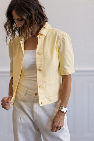 Puff Sleeve Denim Jacket in Butter Yellow