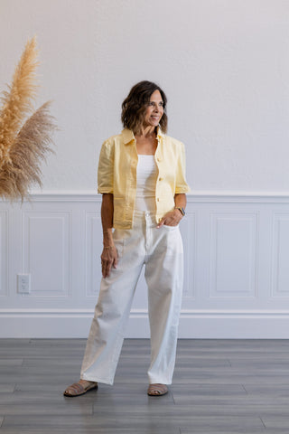 Mid Rise Barrel Cotton Twill Jeans in Off White