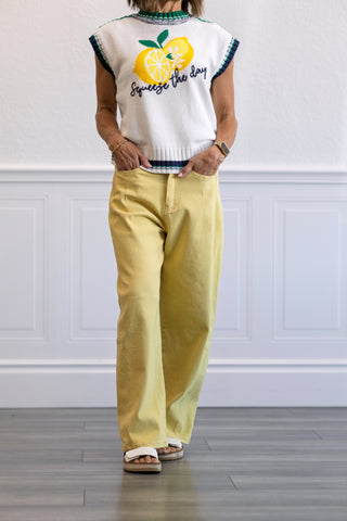 Mid Rise Barrel Cotton Twill Jeans in Yellow Iris