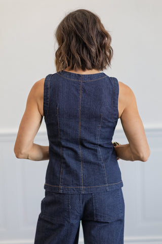 Round Neck Button Denim Vest