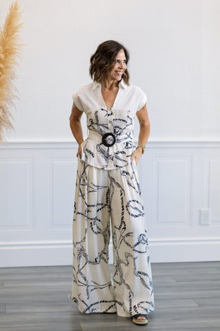 Printed Belted Top & Pants Set