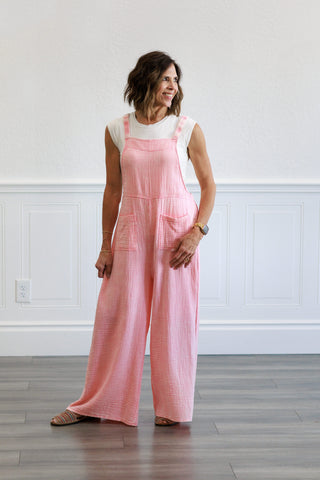 Cotton Gauze Jumpsuit in Pink
