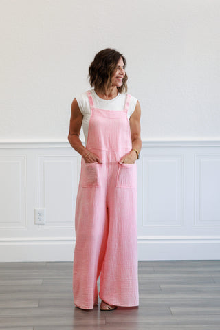 Cotton Gauze Jumpsuit in Pink