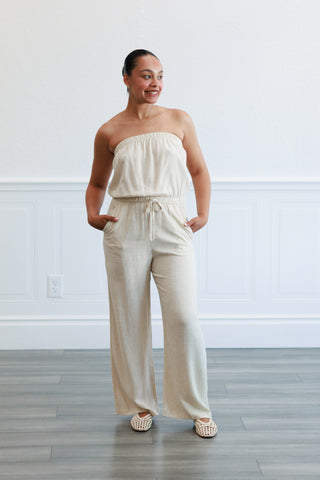 Strapless Linen Jumpsuit in Natural