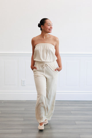 Strapless Linen Jumpsuit in Natural