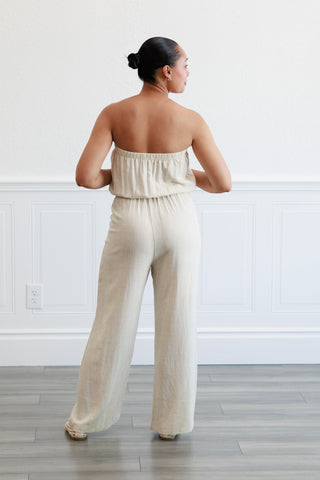 Strapless Linen Jumpsuit in Natural