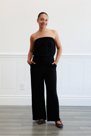 Strapless Linen Jumpsuit in Black